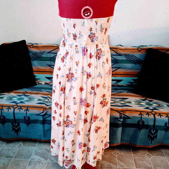 🌺🌷 Free People Sweetheart Bustline Smocked Floral Romantic Dress 12 L XL - Picture 8 of 10